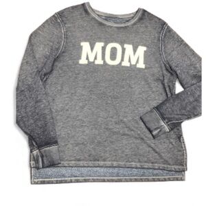 Positive Tee’s Distressed Look “Mom” Long sleeve spell-out top